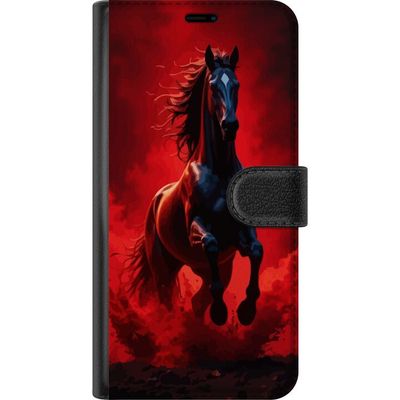 Kompatibelt Lommeboketui til Samsung Galaxy Xcover7 Kraftig svart hest i røde skyer og støv med dramatisk belysning