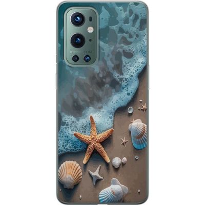 Kompatibelt Mobildeksel til OnePlus 9 Pro Sjøstjerne og skjell stranddesign med rolige bølger hav og sand inspirert av feriefølelse natur og harmoni.
