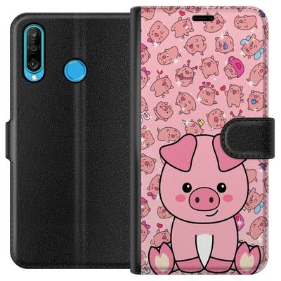 Kompatibelt Lommeboketui til Huawei P30 lite Kawaii Gris Søt Rosa Dyr Anime