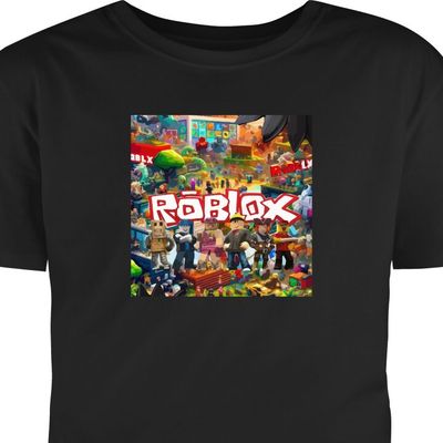 Barn T-skjorte Roblox spillverden med populære karakterer, fargerike miljøer og eventyr - perfekt for barn og ungdom som elsker spillet. Svart 9-11 Å