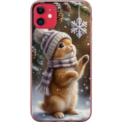 Kompatibel Mobilcover til Apple iPhone 11 Vinterkanin med hue og tørklæde beundrer charmerende snefnugget vintermotiv fyldt med julestemning