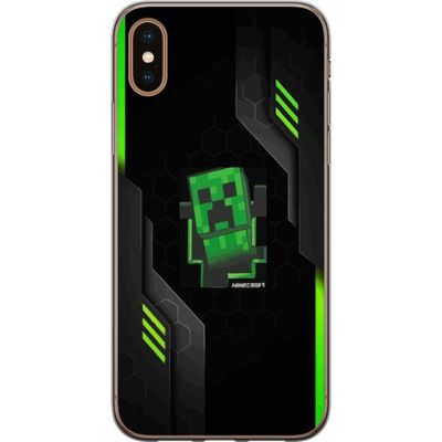 Kompatibelt Mobildeksel til Apple iPhone XS Grønn pikselbasert, creeperlignende spillillustrasjon i futuristisk neonstil for gamingrom