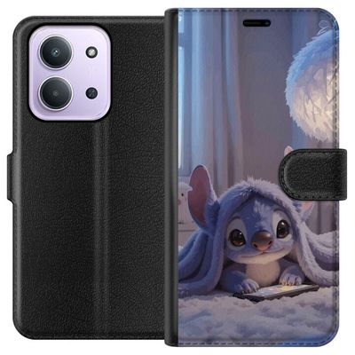 Kompatibelt Lommeboketui til Xiaomi Redmi 15C Stitch under teppe med telefon kveldskos i blå toner sjarmerende drømmeaktig design for alle som elsker