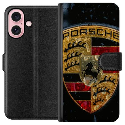 Kompatibelt Lommeboketui til Apple iPhone 16 Porsche emblem plakat luksusbil emblem sportsbil logo Stuttgart klassisk retro design bilmerke kunst