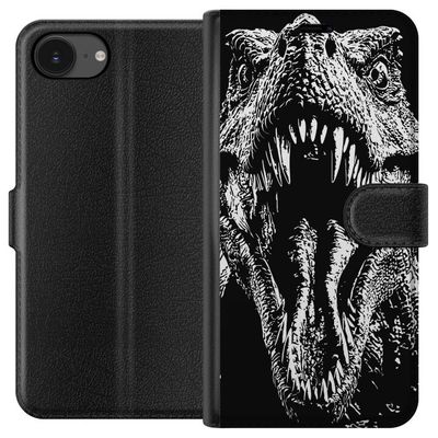 Kompatibelt Lommeboketui til Apple iPhone 16e T-Rex brølende dinosaur episk svart-hvit urtidsdyr intenst brøl monster kunst illustrasjon plakat