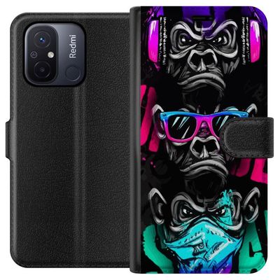 Kompatibelt Lommeboketui til Xiaomi Redmi 12C Tre aper kunst - Graffiti-inspirert neonmotiv ser ingenting hører ingenting sier ingenting