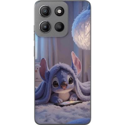 Kompatibelt Mobildeksel til Motorola Moto G15 Stitch under teppe med telefon kveldskos i blå toner sjarmerende drømmeaktig design for alle som elsker