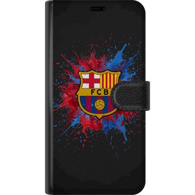 Kompatibelt Lommeboketui til Xiaomi Redmi Note 14 5G Barcelona Splash Art med FC Barcelonas emblem i blått og rødt perfekt for fotballfans