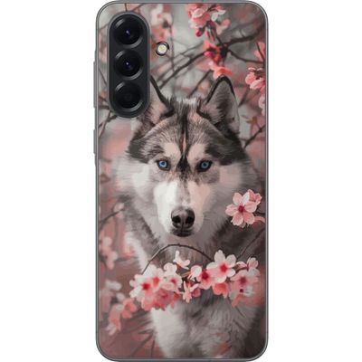 Kompatibelt Mobildeksel til Samsung Galaxy A56 Sibirsk Husky plakat hund blå øyne kirsebærblomster ulv natur dyr blomster søt retro design