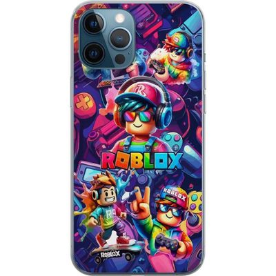 Kompatibelt Mobildeksel til Apple iPhone 12 Pro Fargerik Roblox-spillgruppe med hodetelefoner og neonfarger for barn og spillinteresserte