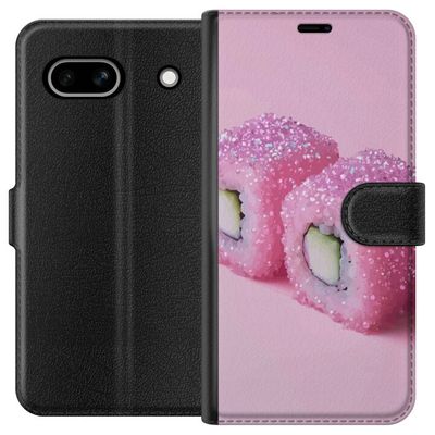 Kompatibelt Lommeboketui til Google Pixel 7a Sushi plakat rosa glitter kawaii Japansk mat rull ris fisk estetisk matte design søt Japan kunst