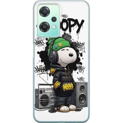 Kompatibel Mobilcover til OnePlus Nord CE 2 Lite 5G Snoopy i streetwear med hovedtelefoner og graffiti-stil står ved siden af en boombox og smiler st
