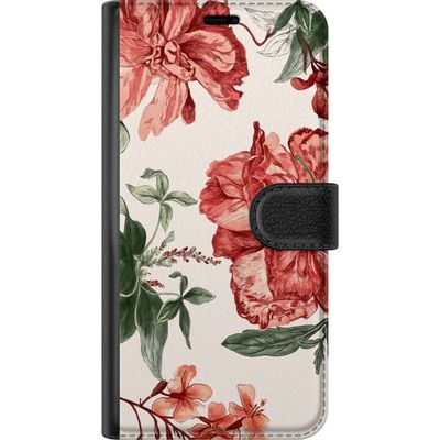 Kompatibelt Lommeboketui til Samsung Galaxy A16 5G Røde blomster botanisk motiv med grønne blader elegant stil for de som liker naturens farger