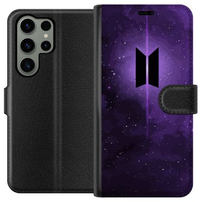 Kompatibelt Lommeboketui til Samsung Galaxy S23 Ultra BTS kpop logo lilla galakse plakat romdesign koreansk band hær symbol stjernehimmel musikk fan