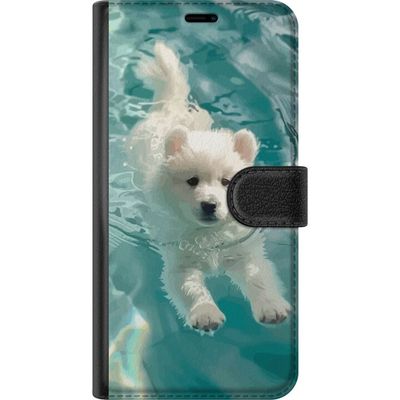 Kompatibelt Lommeboketui til Samsung Galaxy A26 Valp i Vann Hvit Hund Svømmebasseng Blå Turkis Sommermotiver Søt Kjæledyr Illustrasjon Design Kunst