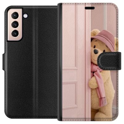 Kompatibelt Lommeboketui til Samsung Galaxy S21 Beige teddybjørn med hatt og skjerf, romantisk lys design med varm tone og myk stilren følelse