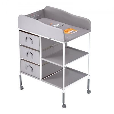 Baby puslebord, 75,5x51x100-107,5 cm, grå, stofopbevaring