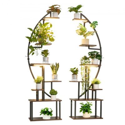 Planteopsats, 55x26x166,5 cm, Sort, Metal, Indendørs, 7 niveauer, Vækstlys