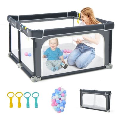 Foldbar Baby Legeplads, 124x124x70 cm, Mørkegrå , Star