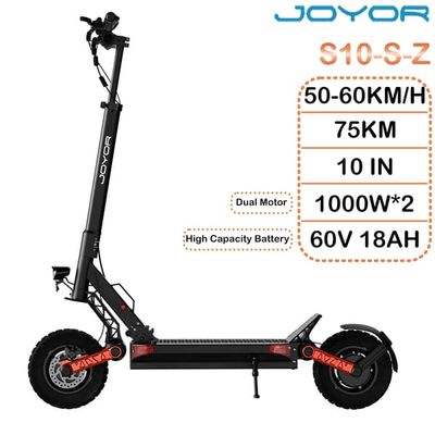 JOYOR S10S-Z Hopfällbar Elscooter – 2×1000W motor, 60V 18Ah batteri, 75 km räckvidd, 25 km/h topphastighet (EU-modell, kan låsas upp till 45–65 km/h), 10" terrängdäck – IP54