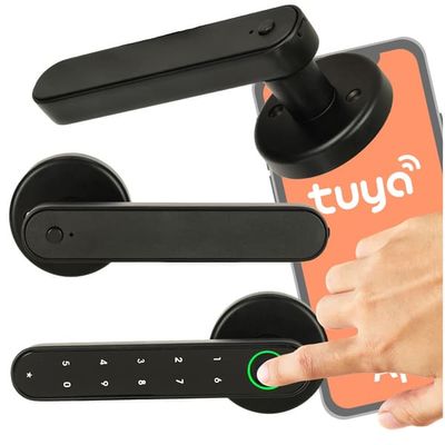 Elektroniskt dörrlås med fingeravtryck, kod, app & nyckel svart