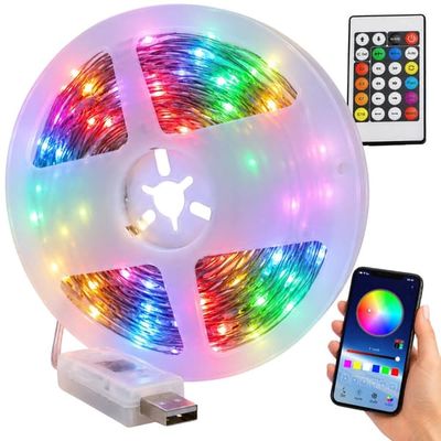 RGB LED-strimmel 10 m USB 5V IP65 med Bluetooth-app og fjernbetjening