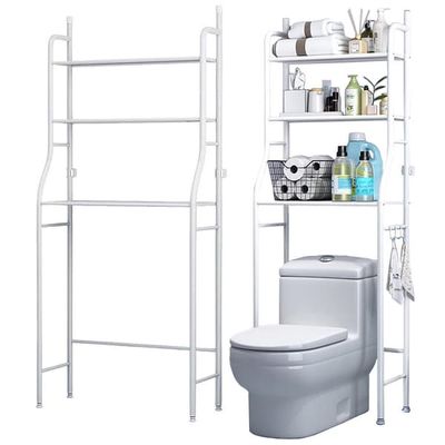 Toiletreol over toilet 3 hylder hvid med kroge 153x45x25 cm