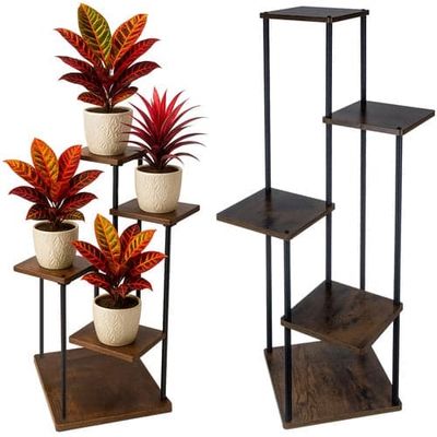 Blomsterreol 5 niveauer metal/MDF 108 cm sort/træ