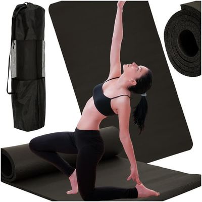 Yogamåtte træningsmåtte 185x83x1,5 cm skridsikker med bæretaske sort