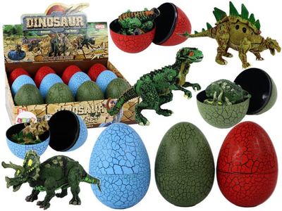 Dinosaurieæg med byggbar dinosauriefigur 9 cm, vælg farve rød/grøn/blå