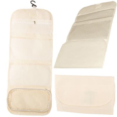 Hängande necessär med krok flera fack beige 26x16 cm