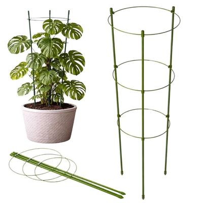 Plante­støtte 90 cm med 3 justerbare ringe, grøn metal/plast
