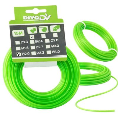 Trimmerline i nylon 2 mm x 15 m, grøn, til buskrydder/græstrimmer