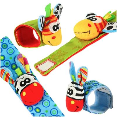 Sensoriske armbånd med rangle og knitrelyd 2-pak blå/grøn 15 cm