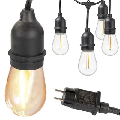 LED ljusslinga utomhus 15 m med 15 E27 lampor varmvit IP44