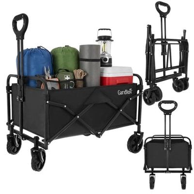 Sammenklappelig havevogn 90L 100 kg 4 hjul 360° drejelige sort