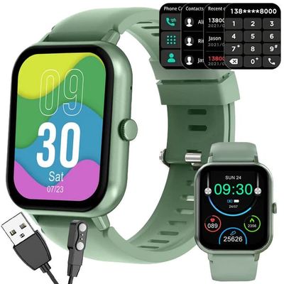 Smartwatch med Bluetooth-opkald grøn silikonerem 5–7 dage