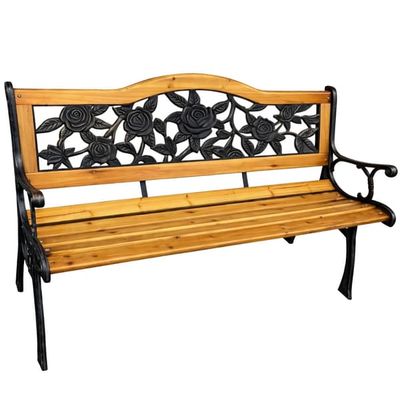 Havebænk med ryglæn poppeltræ/metal 125 cm grøn detalje