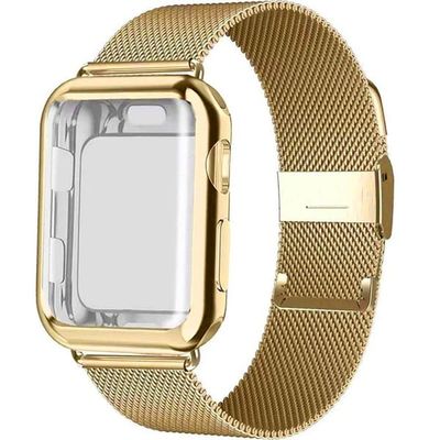 Milanese armbånd + etui med skærmbeskytter til Apple Watch 1/2/3/4/5/6/SE 38/40/MM, guld