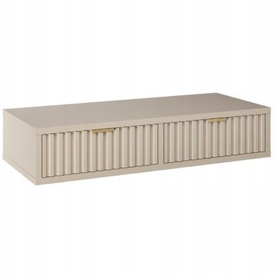 Hængekonsol, cashmere toiletbord med rillet front, nedhængt skab