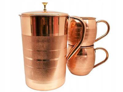 Sæt: Kobberkande 2l + 2 kopper 0,45l striber