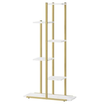 6-etagers blomsterstander - marmorlook og guldramme - 113 cm