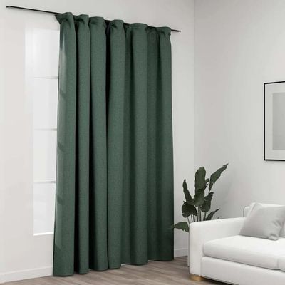 vidaXL gardin i linnedlook med kroge, grøn, 290x245 cm