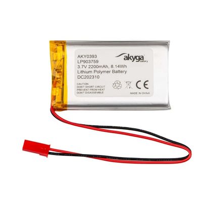 Li-Po-batteri LP903759 Akyga AKY0393 3,7V / 2200mAh PCM JST 2-polig kontakt 150mm