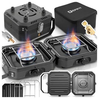 Gasspis Camping 2 Brännare Hopfällbar Grillplatta Massiv Metall SPARK500 DUBBEL