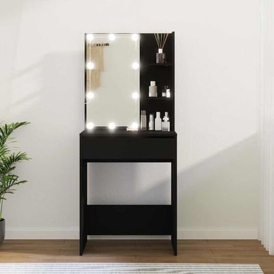 vidaXL Sminkbord med LED-lampor, svart, 60x40x140 cm