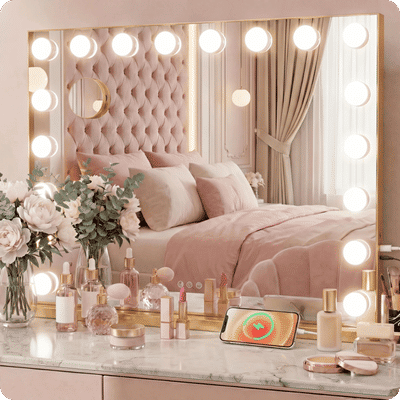 Hollywood makeupspejl 58x48, 3 farver LED, Bluetooth-højttaler, stående