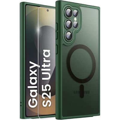 Samsung Galaxy S25 Ultra cover, til MagSafe, ERBORD mat cover, grøn + skærmbeskytter