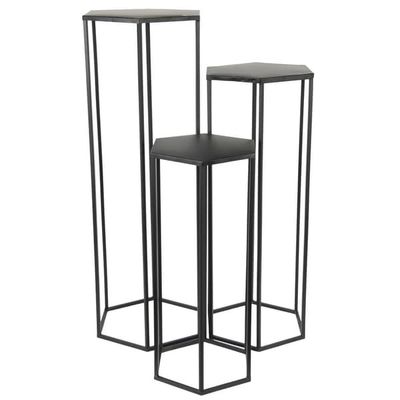 Sæt med 3 sorte metalblomsterstandere