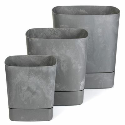 Sæt med urtepotter med underkop, terning, genbrug af grå beton, 3 stk.
